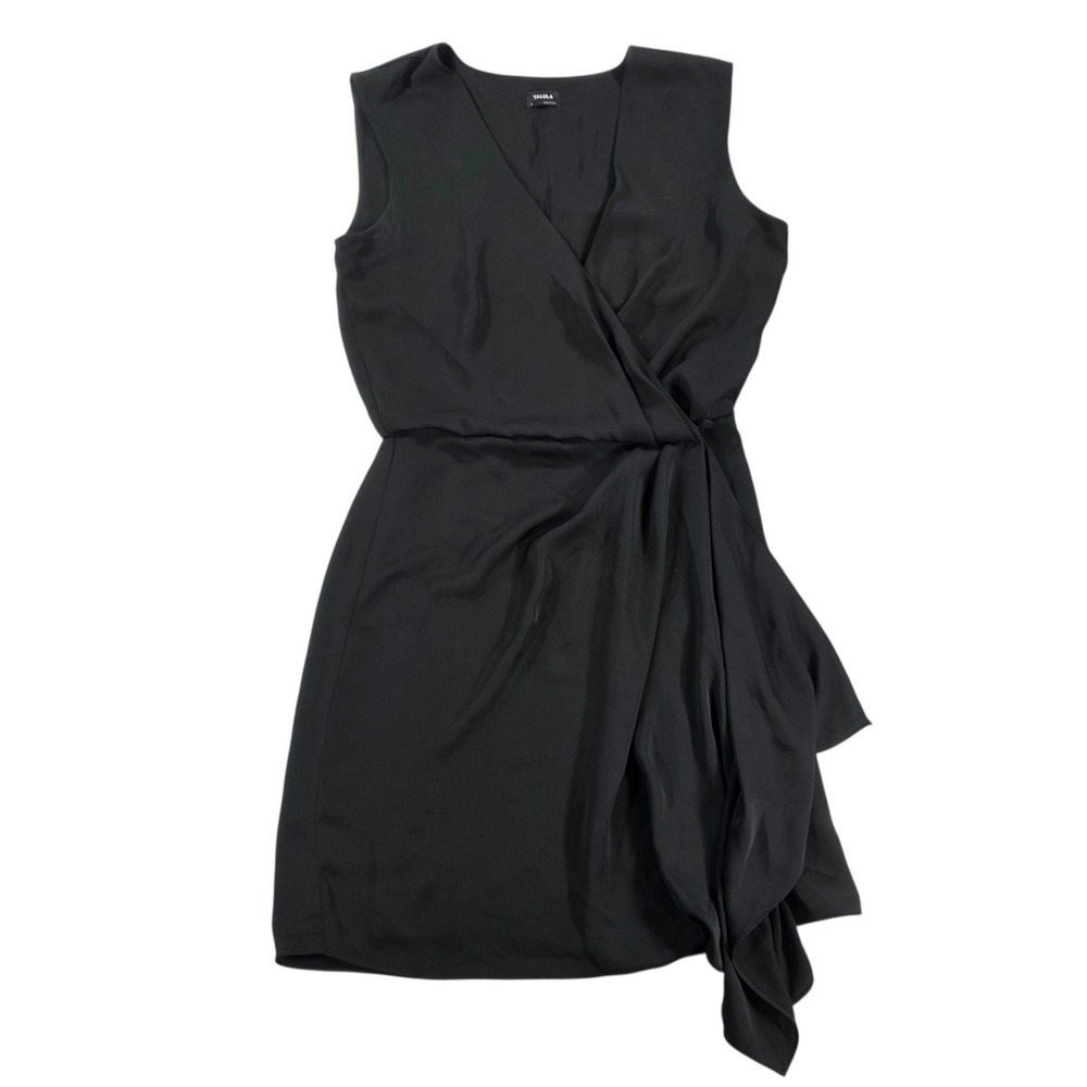 Talula Moto Sleeveless Faux Wrap Drape Cocktail Dress Black 2 Womens LBD Classic